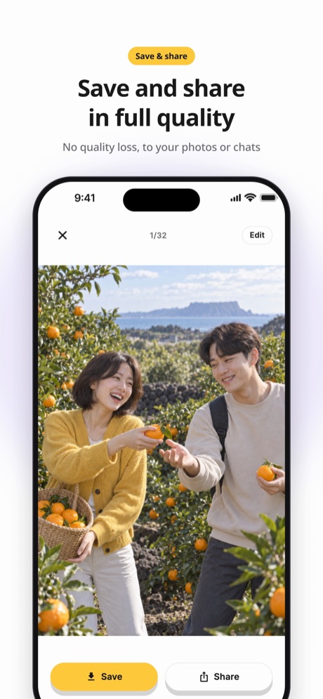 Save and share in full quality. No quality loss, to your photos or chats.